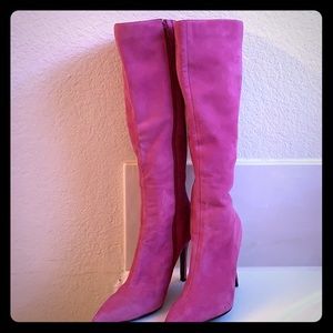 Vintage pink suede knee high boots